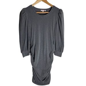 Sundry Anthropologie 3/4 Puff Sleeve Dress Ruched Mini Women's 1/Small Gray